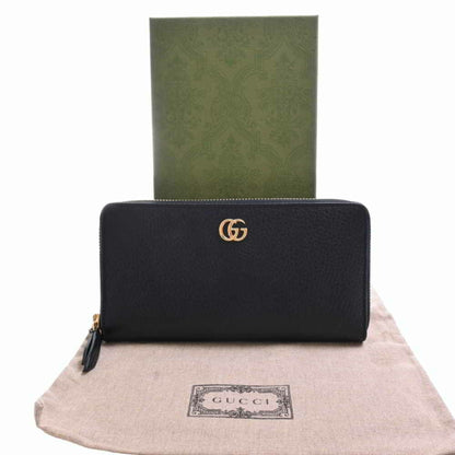 Gucci GG Supreme Marmont Zip Around Long Wallet Black Leather