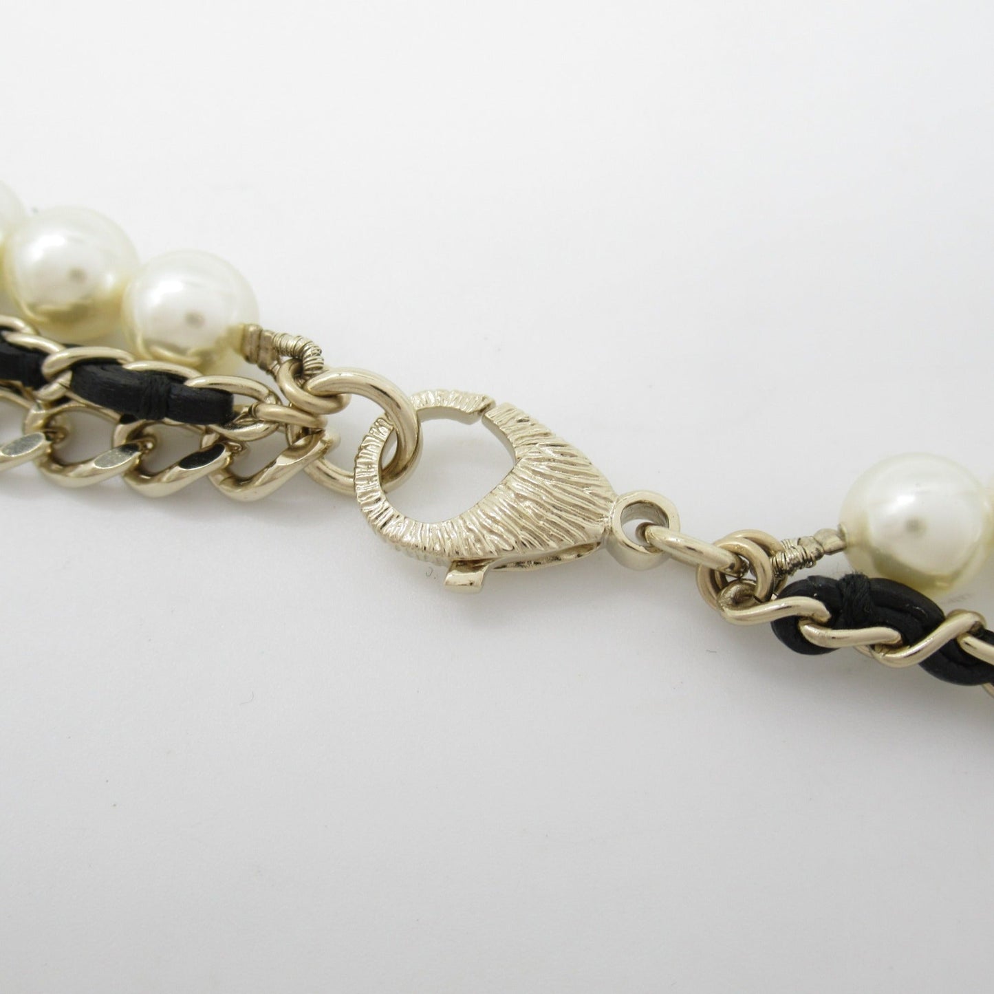 CHANEL Belt with pearls B21K Gold Black leather metal AB7084