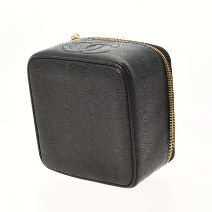 CHANEL Horizontal Vanity Bag Black Women's Caviar Skin Handbag