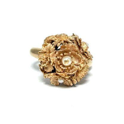 Christian Dior Pink Gold Artificial Pearl Metal Band Ring ()