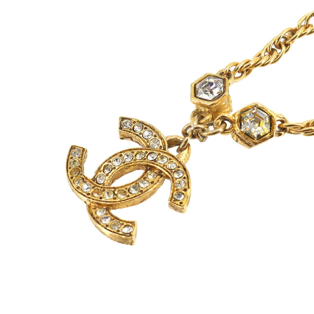 Chanel Cocomark Necklace Bijou Rhinestone Gold Vintage Accessories