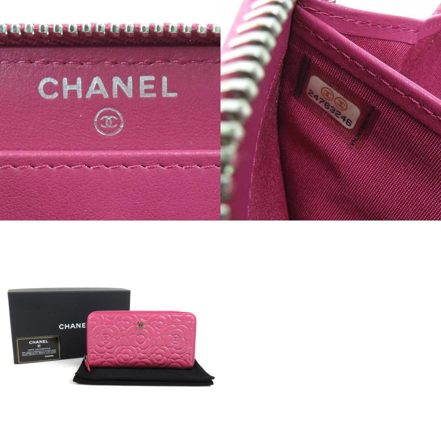 CHANEL Round Zipper Long Wallet Leather Pink Women's