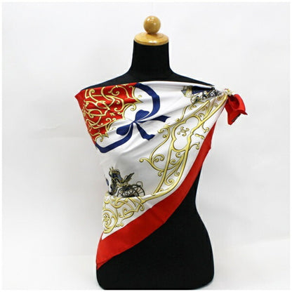 Celine Silk Scarf Muffler Stole Red x White Carriage Pattern  | Ladies Wall