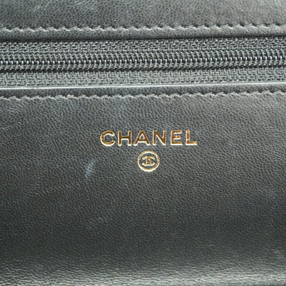 CHANEL   Matelasse Chain Shoulder Gold Hardware Lambskin Wallet Black