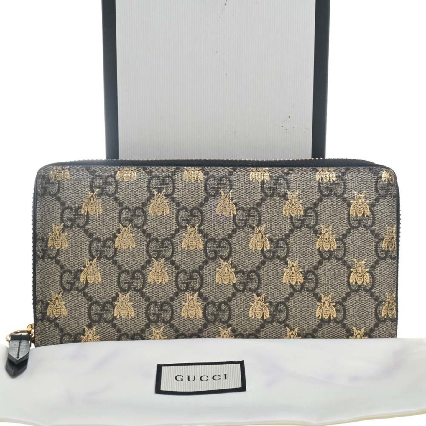 GUCCI GG Supreme Bee Round Long Wallet 410102 Beige Women's