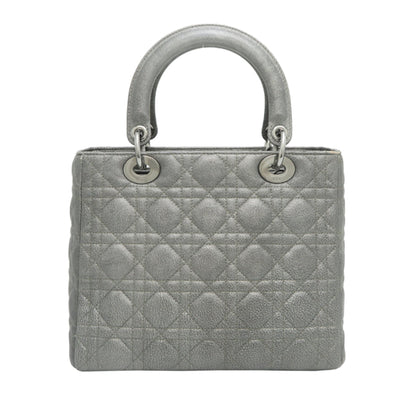 Christian Dior Lady Dior Gray Leather Handbag ()