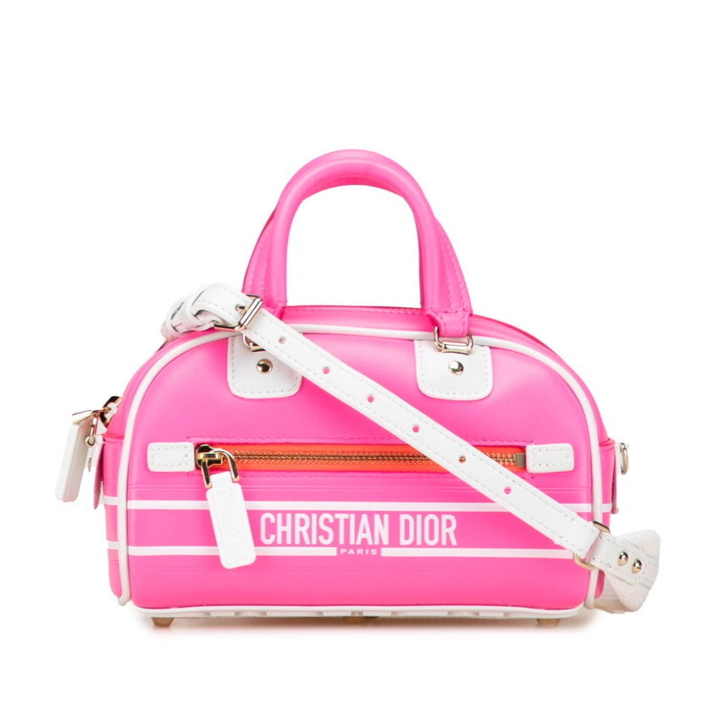 Christian Dior Pink White Leather Handbag ()