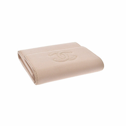 Chanel Beige Ladies Caviar Skin Trifold Wallet