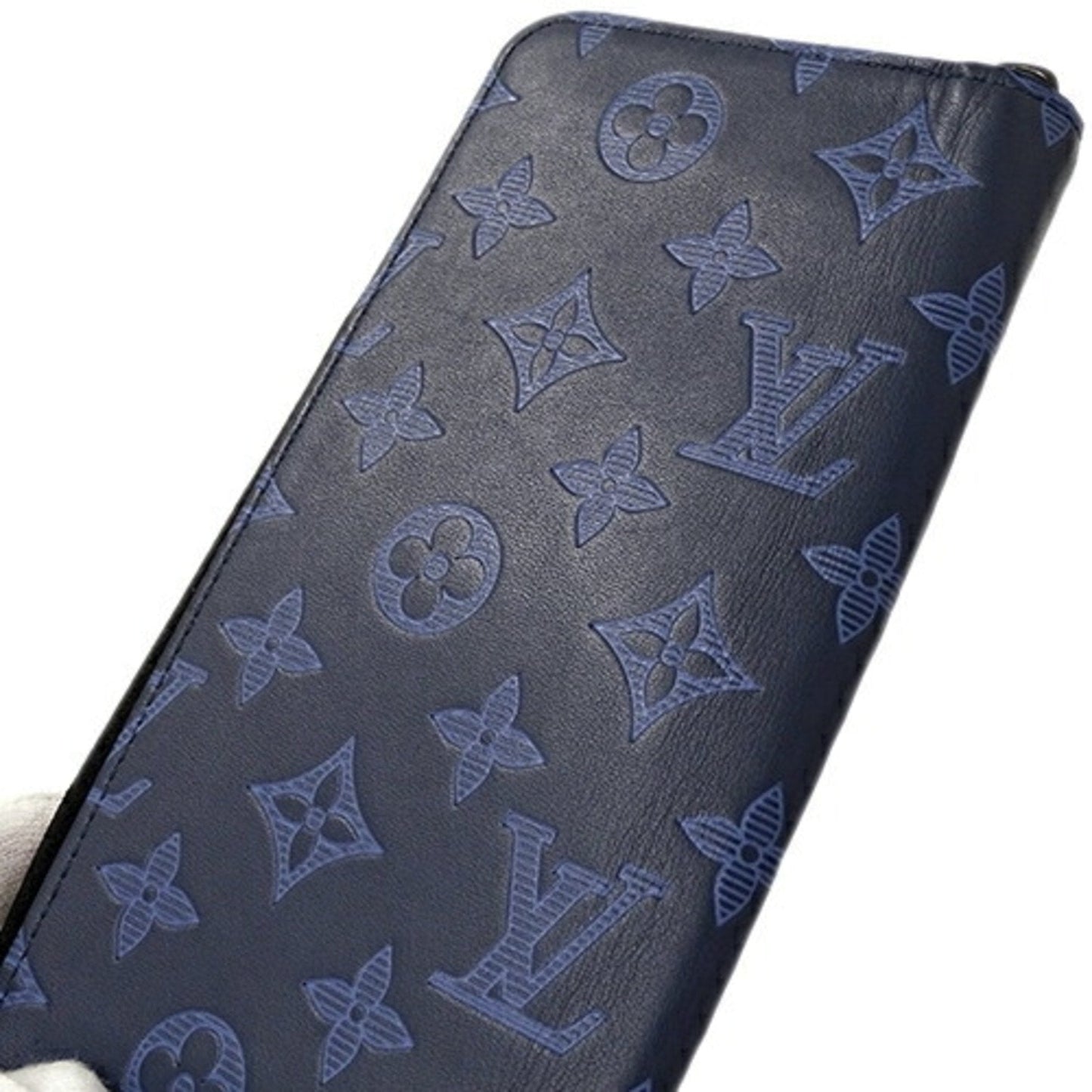 LOUIS VUITTON Wallet Monogram Shadow Men's Long Zippy Vertical Navy Blue M80423 Round