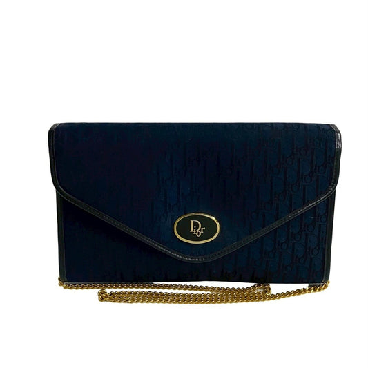 Christian Dior Navy Leather Canvas Shoulder Bag ()