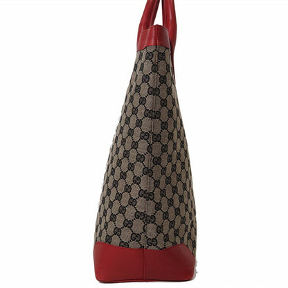 Gucci Gg Canvas Beige Red Color Canvas Leather Handbag Tote Bag