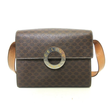 Celine Shoulder Bag Brown Pochette Macadam Circle Square Ladies PVC x Leather