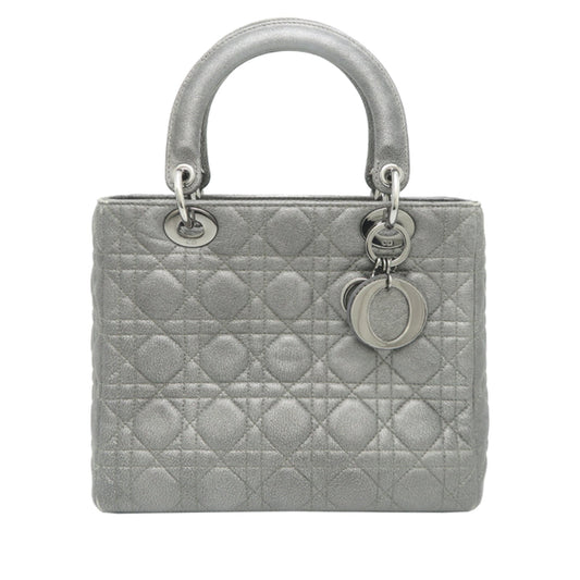 Christian Dior Lady Dior Gray Leather Handbag ()