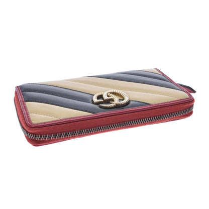 Gucci GG Marmont Round Long Wallet Beige/Black/Red 573810 Women's Leather