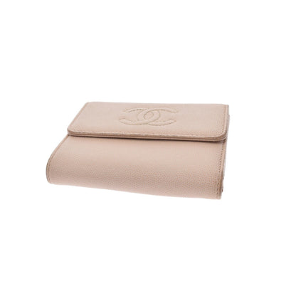 Chanel Beige Ladies Caviar Skin Trifold Wallet