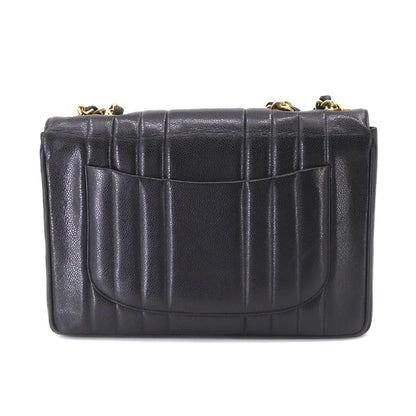 CHANEL Mademoiselle Chain Shoulder Bag Caviar Skin Black Coco Mark Gold Hardware Vintage