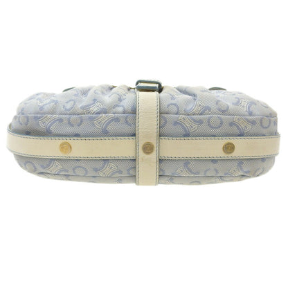 Celine Macadam Logo Crossbody Shoulder Bag Canvas x Leather White Blue