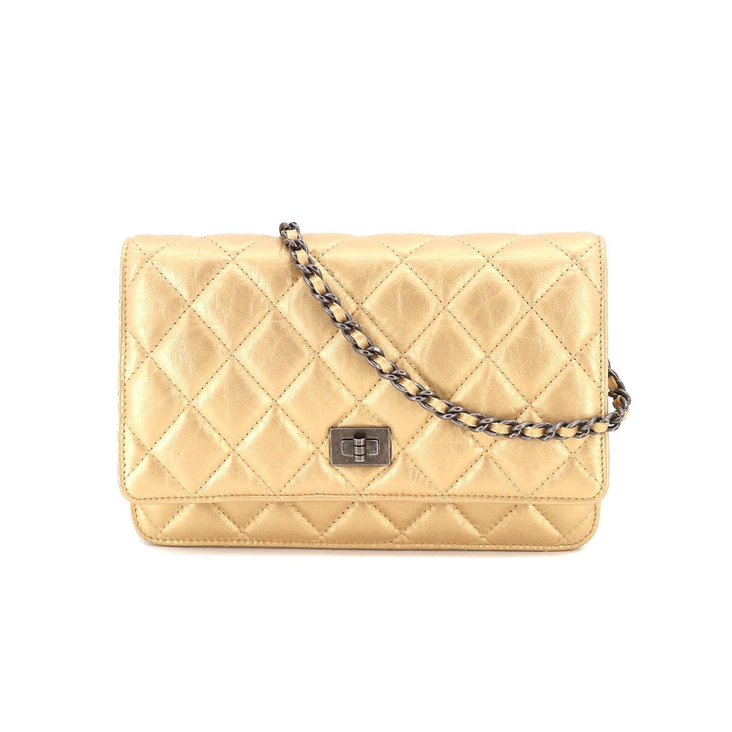 Chanel 2.55 Chain Wallet Long Leather Gold Vintage Silver Hardware