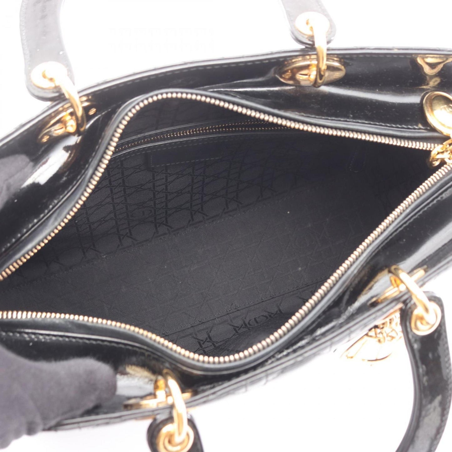Christian Dior Lady Dior Black Patent Leather Handbag ()