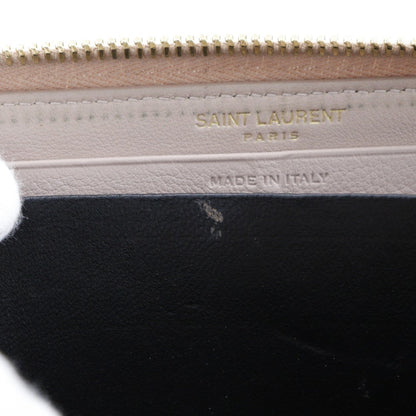 Yves Saint Laurent Logo YSL Long Wallet 414570 Leather Beige Ladies