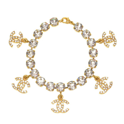 CHANEL Cocomark Rhinestone 95A Gold Bracelet