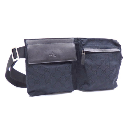 GUCCI Body Bag Black GG Canvas Leather 28556 Waist Pouch Women's Men's