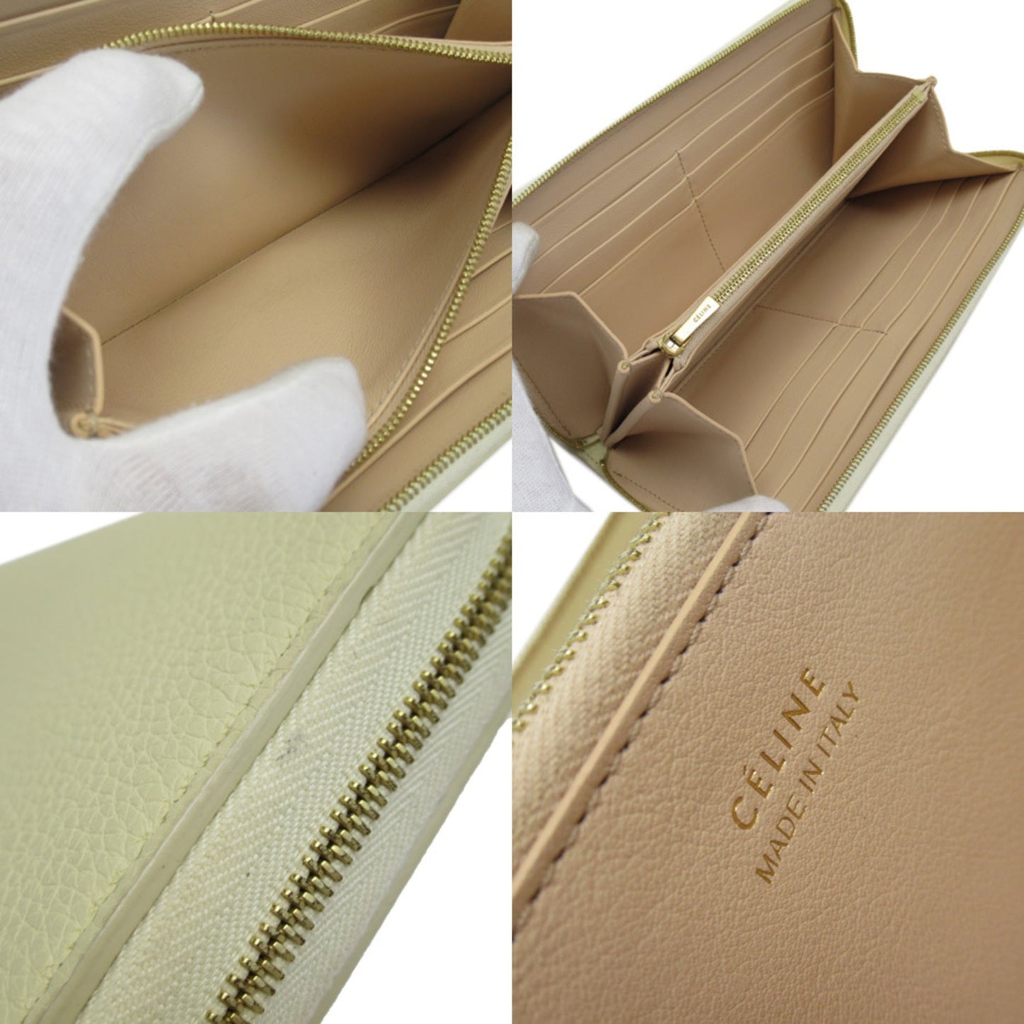 Celine Round Zipper Wallet Gold Leather Ladies