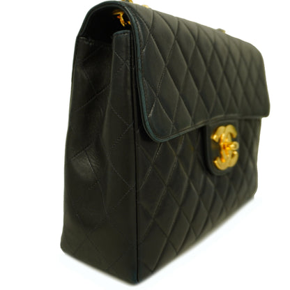 CHANEL Decamatlasse W Chain Lambskin Women's Leather Shoulder Bag Black