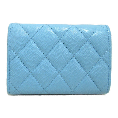 CHANEL Tri-Fold Wallet Blue Caviar Skin (Grained Calf)