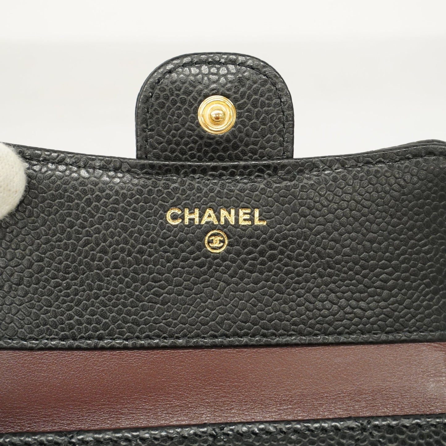 Chanel[3ca0380] Auth  tri-fold wallet Matelasse caviar skin black gold metal