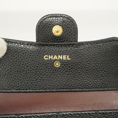 Chanel[3ca0380] Auth  tri-fold wallet Matelasse caviar skin black gold metal