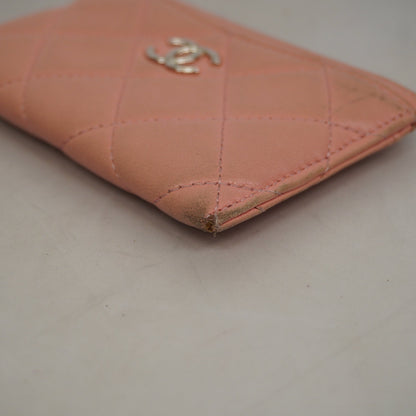 CHANEL   Matelasse Gold Hardware Leather Card Case Pink