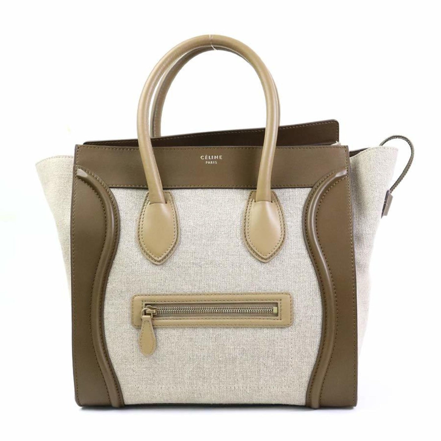 Celine Handbag Luggage Mini Shopper Leather/Canvas Brown Ladies