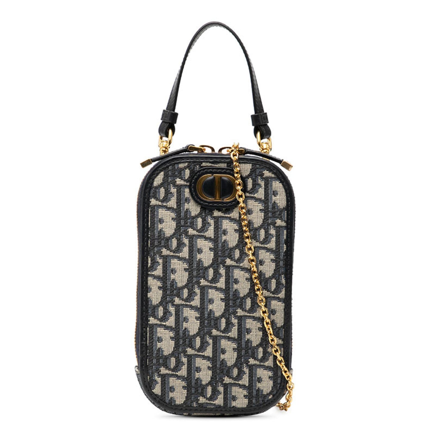 Christian Dior Navy Leather Canvas Shoulder Bag ()