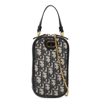 Christian Dior Navy Leather Canvas Shoulder Bag ()