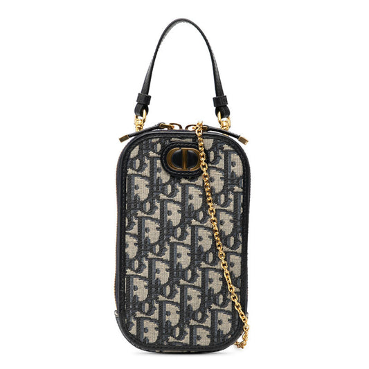 Christian Dior Navy Leather Canvas Shoulder Bag ()