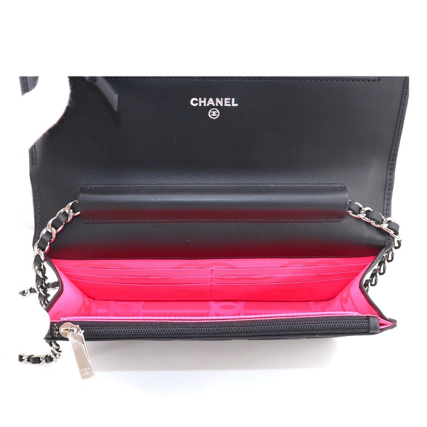 CHANEL Cambon Line Chain Wallet Bifold Long Leather Enamel Black A46646