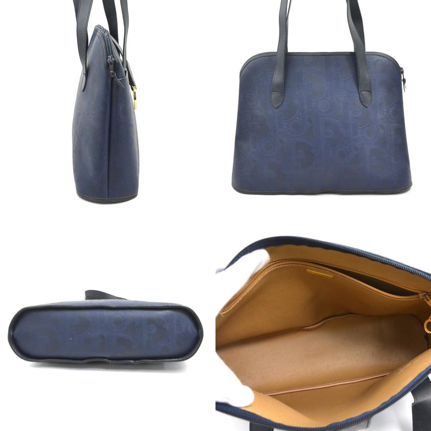 Christian Dior Navy Coated Canvas Leather Shoulder Bag ()