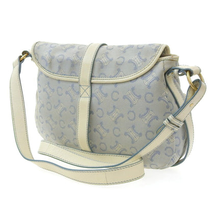 Celine Macadam Logo Crossbody Shoulder Bag Canvas x Leather White Blue
