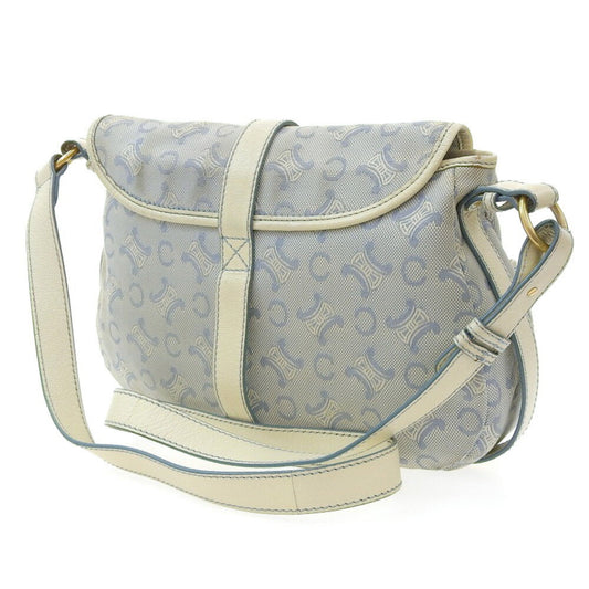 Celine Macadam Logo Crossbody Shoulder Bag Canvas x Leather White Blue