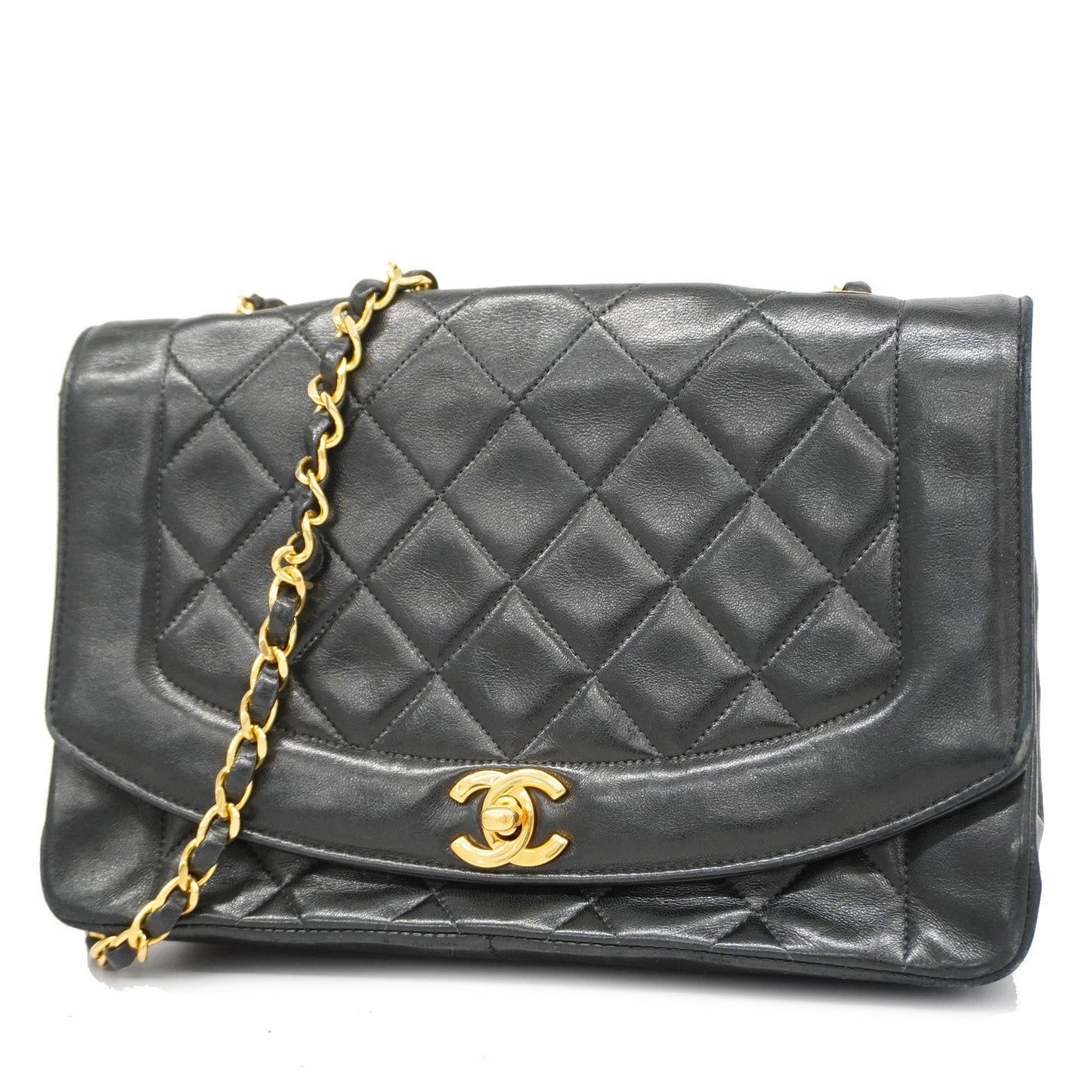 ChanelAuth  Matelasse Diana Flap Chain Shoulder Leather Shoulder Bag Black