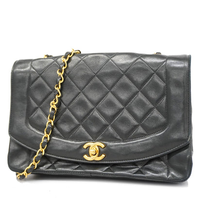 ChanelAuth  Matelasse Diana Flap Chain Shoulder Leather Shoulder Bag Black