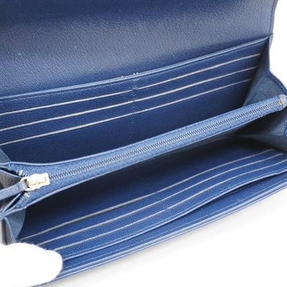 ChanelAuth  Bi-fold Long Wallet Gold Hardware Navy