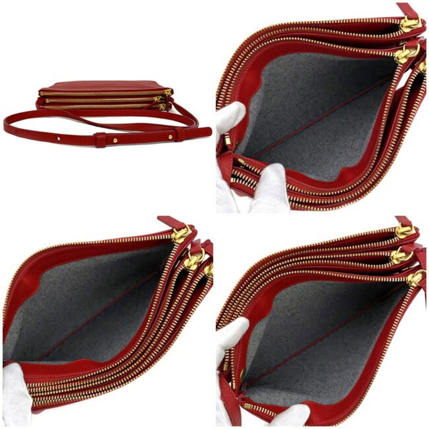 Celine Shoulder Bag Trio Large Red Gold 171453ETA 27ED Leather Smooth Lambskin Celine Pochette Crossbody Carry Thin Ladies