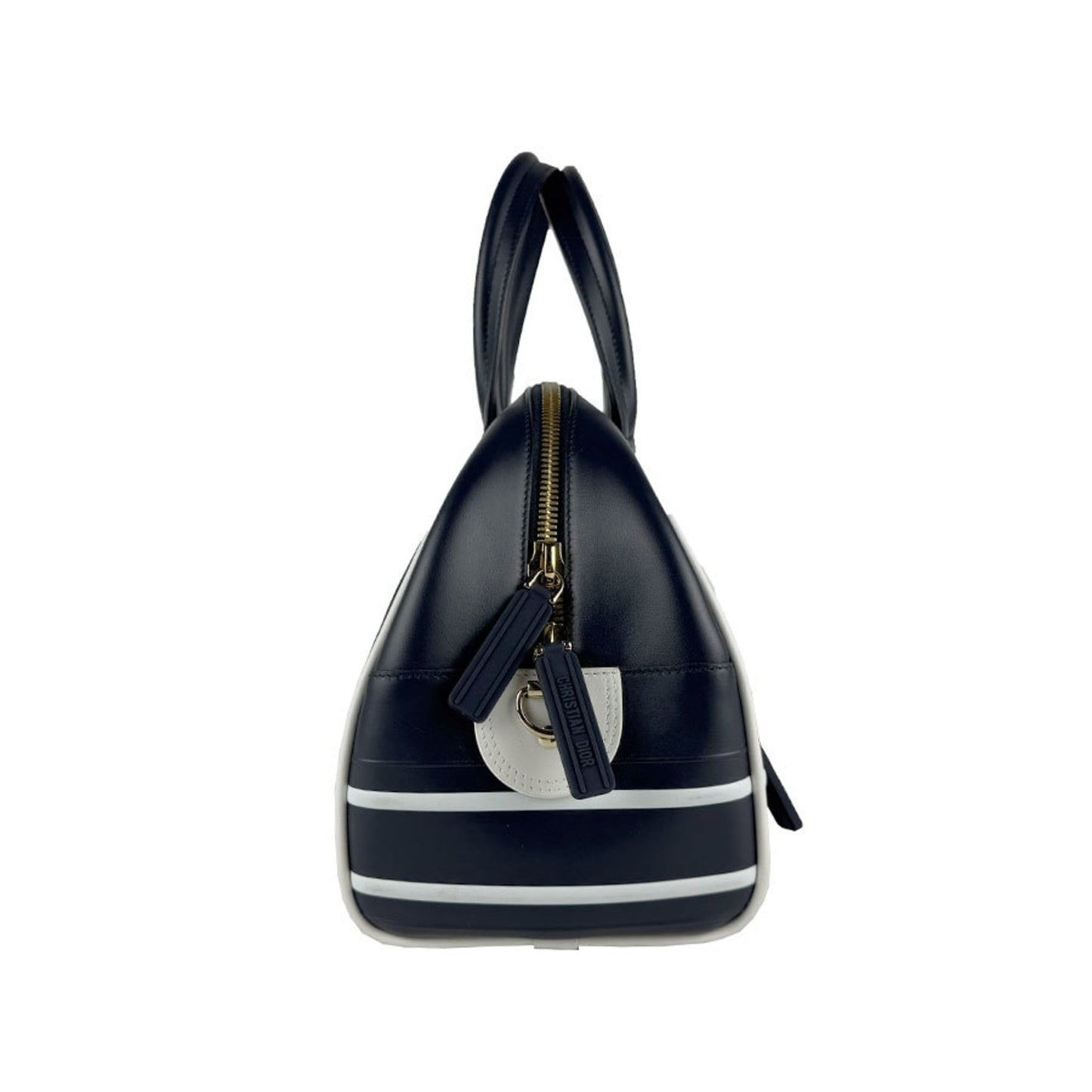 Christian Dior Navy White Leather Handbag Shoulder Bag ()