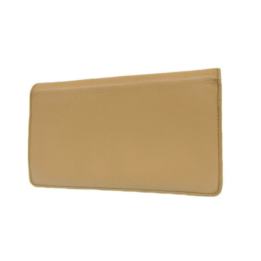 Chanel Leather Coco Button Bifold Long Wallet Beige Ladies