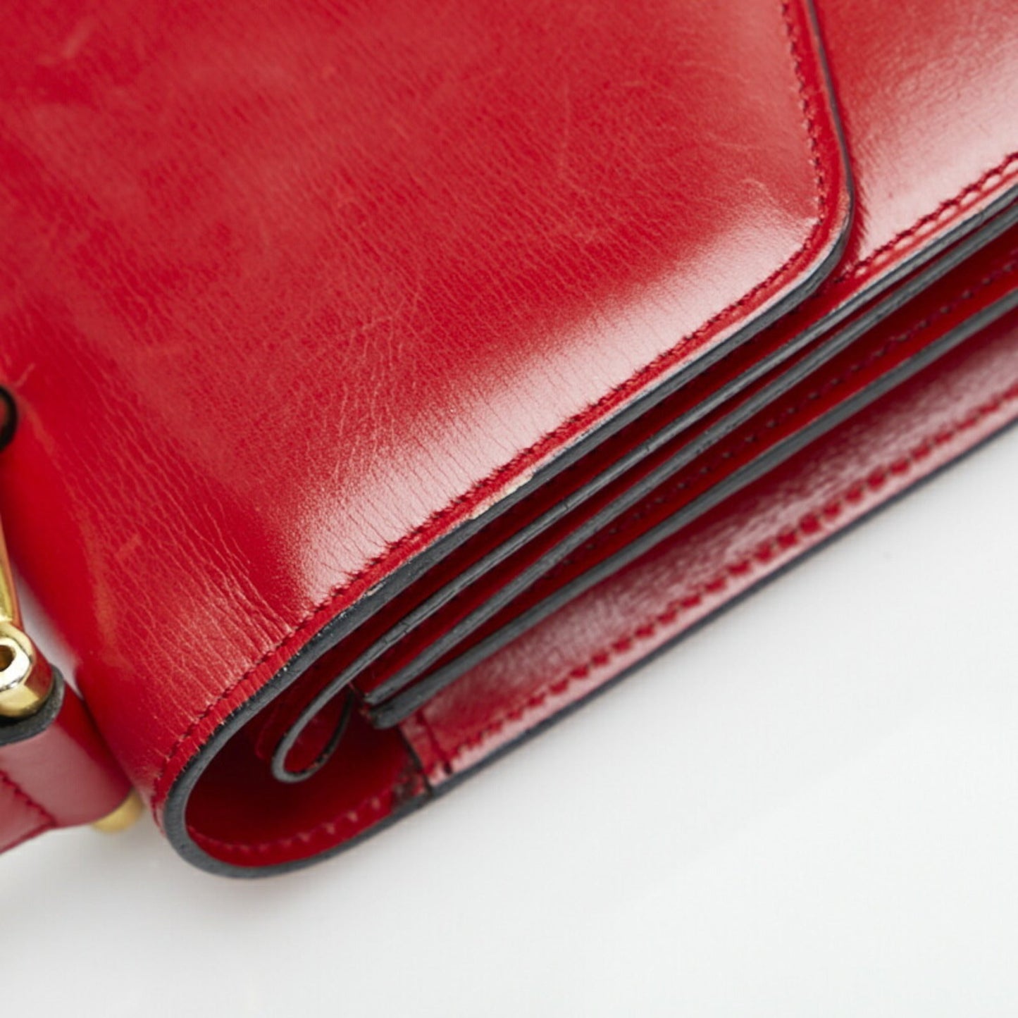 Celine Gancini Handbag Red Gold Leather Ladies