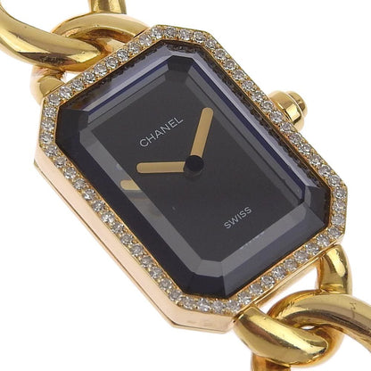 CHANEL Premiere XL Watch Diamond Bezel H0113 K18 Yellow Gold x Quartz Analog Display Ladies Black Dial