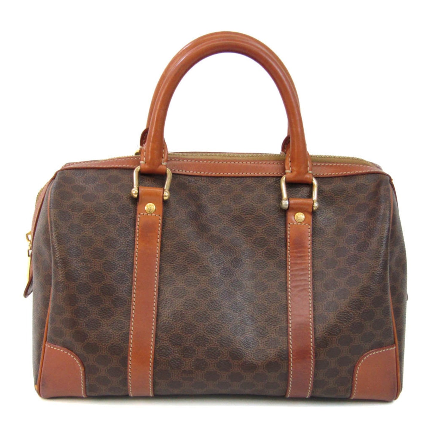Celine Macadam Men,Women PVC,Leather Boston Bag,Handbag Brown,Dark Brown