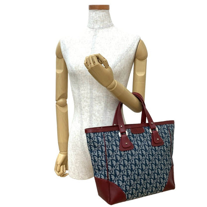 Christian Dior Navy Wine Canvas Leather Handbag Tote Bag ()